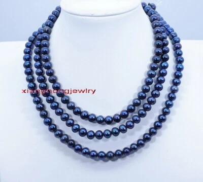 LARGO AAAAA 48"6-7mm Natural REAL REDONDO TAHITIANO Azul Negro Perla Collar 14K Foto 1 de 4