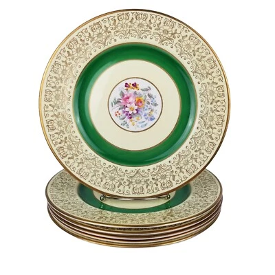 Johnson Bros Pareek JB325 6 Dinner Plates Floral Bouquet Gold Scrolls England - Image 1 of 4