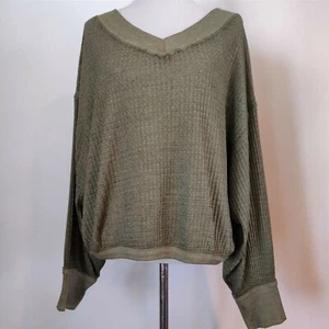 We The Free Womens Green Waffle Knit Dolman Sleeve Oversize Shirt Top Medium - Picture 1 of 8