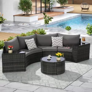 Outdoor Furniture 7-Piece Half-Moon Sectional Round Patio Furniture Set Sofa - Picture 1 of 9
