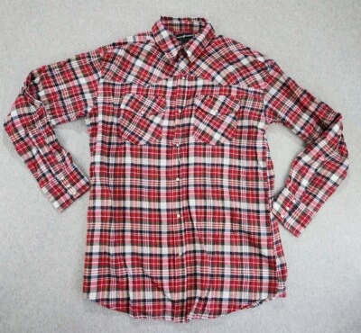 Casual Country Plaid Flannel Pearl Snap Shirt Large Tall Long Sleeve Western Red - Image 1 of 4