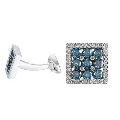 Gemelos de lujo de topacio creado en laboratorio de corte redondo de 3 quilates para hombre acabado en oro blanco de 14 quilates Foto 1 de 3