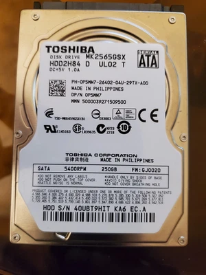 Toshiba HDD2H84 SATA II Notebook HDD Hard Disk 2.5" 5400RPM 8MB MK2565GSX- 250GB - Image 1 of 2