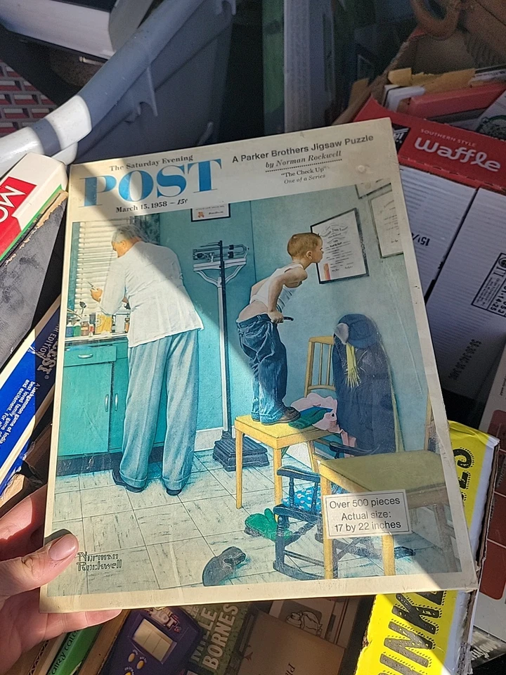 Rompecabezas de 500 piezas raro, vintage, Saturday Evening Post, Norman Rockwell The Check Up Foto 1 de 3