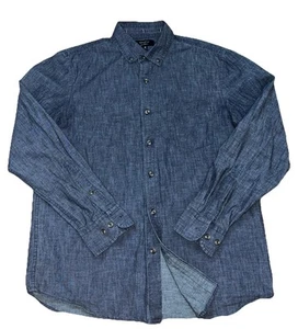 Camisa con botones Banana Republic para hombre azul gris tejida algodón mediana - Imagen 1 de 6