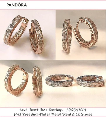 50% OFF New Pandora Rose Pavé Heart Hoop Earrings (286317C01) Rrp $149 + EXPRESS - image 1 of 4