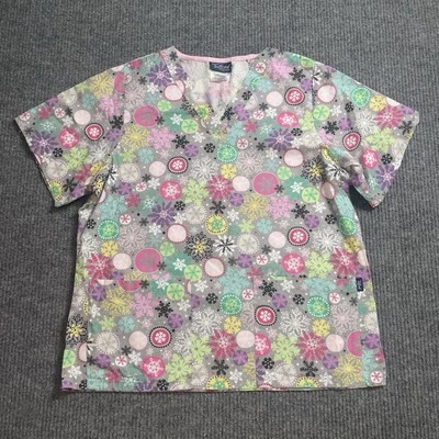 Tafford Uniforms Medical Scrub Top Women Size MEDIUM Christmas Snowflake Pockets - Image 1 of 4