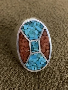 Vintage Indianer Navajo Sterlingsilber geschliffener Türkis Ring Größe 9 Herren - Bild 1 von 7