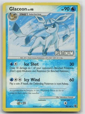 Pokemon Card Glaceon - 20/100 [Platinum] Promo Burger King Promos Reverse Holo - Image 1 of 2