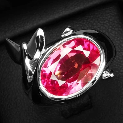 Dolphin Pink Padparadscha Sapphire 6.65Ct925 Sterling Silver Handmade Bezel Ring - Image 1 of 4