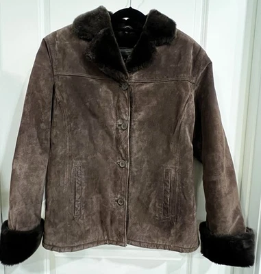 Adler Collection Suede Leather Coat Jacket Faux Fur Brown Size XL Women’s - Image 1 of 4