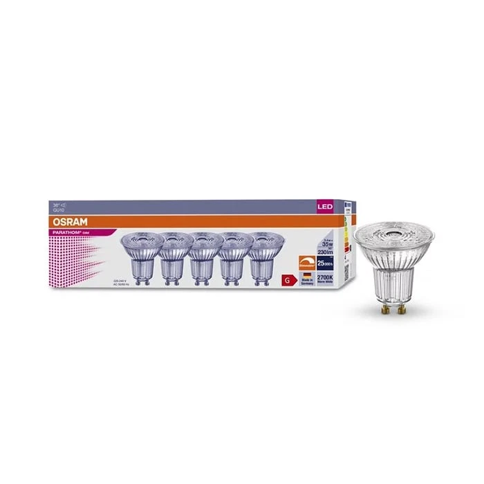 Osram Parathom LED GU10 Spotlight 3.4W (35W) 2700K Dimmable 36D (Pack of 5) - Image 1 of 1