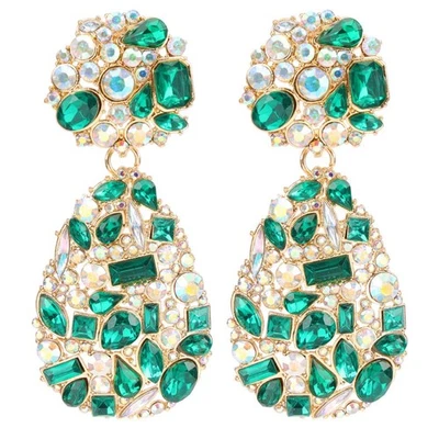 Pendientes colgantes lágrima estrás con tachuelas redondas cristal verde gota de agua St Foto 1 de 4