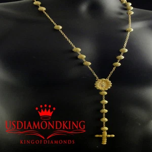 14k Yellow Gold Finish Canary Bead Ball Box Chain Designer Rosary Necklace Marry - Picture 1 of 12