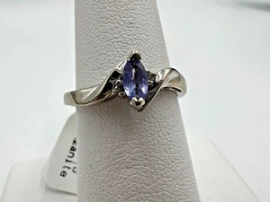 u133 Simplistic 10kt White Gold Marquise Cut Tanzanite Ring Size 7.5 - Picture 1 of 5