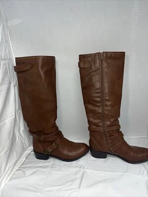 Botas Rosie A.N.A A New Approach Cuero Marrón Hasta la Rodilla Cremallera Tacón Bloque Talla 8.5 Foto 1 de 4