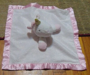 Cloud Island White Unicorn Baby Security Blanket Pink Satin Trim Soft Lovey - Picture 1 of 3