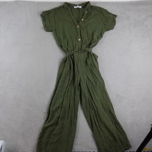 Tuta Petal Pup donna 8 verde pagliaccetto lino casual scollo a V fluida leggera - Foto 1 di 21