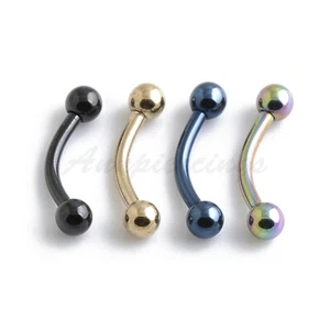 16G 14G 8mm, 10mm Titanium Anodized Curved Barbells Eyebrow Rings Body Piercing - Picture 1 of 7