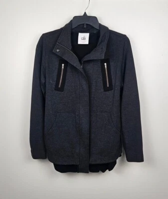 Cabi Small Dark Gray Black Mesh Cinch Back Jacket Zippered Thin - Image 1 of 4