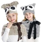 Cute Owl Cartoon Baby Hat Scarf Set Autumn Winter Knitted Thermal for Child 2pcs
