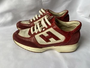 Hogan Low Top Sneakers Trainers Ivory Red Croc Leather Suede Size EU35.5 US5 - Picture 1 of 15