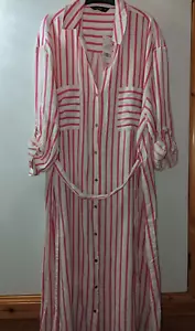 Abito rosa bianco a maniche lunghe taglia 22 cravatte a righe collo con colletto nuove etichette - Foto 1 di 11