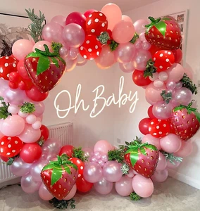 125Pcs Strawberry Balloon Arch Kit-Pearl Pink and Red 18Inch Size Strawberry Foi - Picture 1 of 12