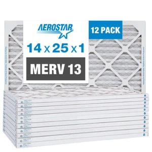 Aerostar 14x25x1 MERV 13 Air Filter, 12 Pack (13 1/2" x 24 1/2" x 3/4") - Picture 1 of 5