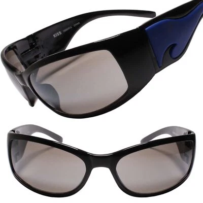 Gafas de sol deportivas negras azules verdaderas vintage únicas con detalles laterales envolventes rectangulares audaces Foto 1 de 3