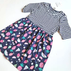 Gymboree Girls Sz 7-8 Mix n Match Navy Striped Fruit Dress NWT - Picture 1 of 2