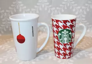 2 Starbucks Kaffeebecher Tasse Red Houndstooth 16 oz/Red Gold Holiday Ornament 21 oz - Bild 1 von 15