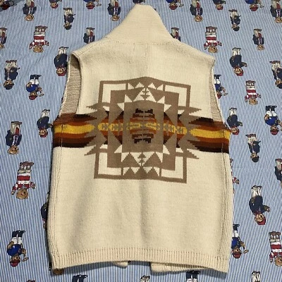 Vintage JcPenney Beige Sleeveless Vest Button Front Striped Southwest MEDIUM - Image 1 of 4