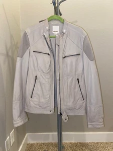 DIESEL MEN LEATHER BIKER JACKET OFF-WHITE LARGE - Picture 1 of 8