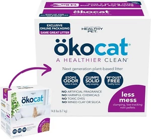 Okocat Less Mess Low-Tracking, Mini-Pellets Clumping Natural Wood Cat Litter - Picture 1 of 6