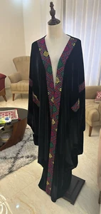 Handmade Palestinian Thobe Traditional Black Velvet Dress with Colorful Tatreez - Picture 1 of 2