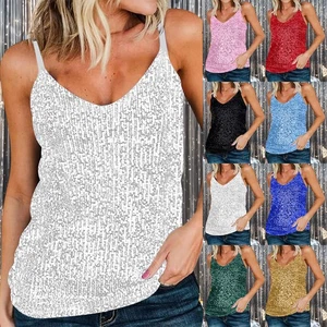 Women Sexy Sequin Vest Tops Tank Strappy Sleeveless Bling Glitter Party Camisole - Picture 1 of 31