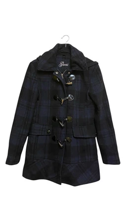 GUESS Wool Blend Pea Coat W/Hood Zipper & Button Closures Military Black Medium - Image 1 of 4