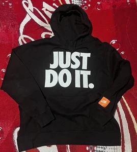 Vintage Men’s Size XL Nike Just Do It Pullover Hoodie Kangaroo Pouch Black Y2K - Picture 1 of 12