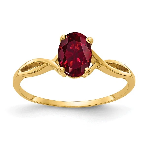 14K Yellow Gold Oval Created Red Ruby Ring July Birthstone Jewelry - Image 1 of 1