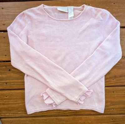 VTG Liz Claiborne Women's Cashmere Pink Sweater Size M Silk Ruffle Sleeves - Image 1 of 2