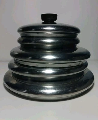 Vintage Revere Ware Stainless Steel Pot Lids Set of 5 – 6" to 9" Black Knobs - Image 1 of 4