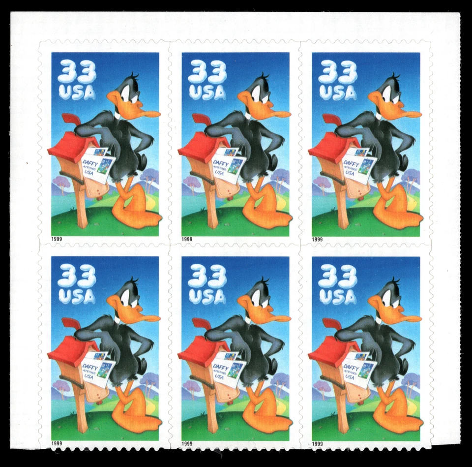US Scott # 3306b, Daffy Duck, Block of (6) 1999 33¢ Stamps, MNH - Image 1 of 1