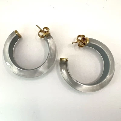 Pendientes Lucite ORO Y MIEL Grande Gris Ilusión Aros Firmado Joyería de Moda Foto 1 de 4