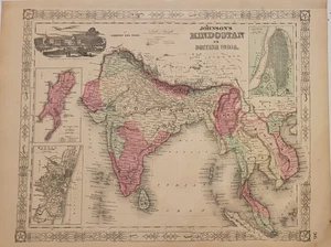 Antike Original 1865 Johnson’s Atlas Karte Hindoostan Britisch Indien handkoloriert - Bild 1 von 11