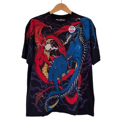 Vintage 1994 Liquid Blue Dueling Dragons Shirt Art AOP REPRINT Size XL - Image 1 of 4