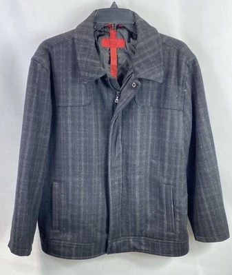 UEC ALFANI BLACK GREY SUBTLE PLAID WOOL BOMBER DRS JACKET COAT SZ XL DRY CLEANED - Image 1 of 4
