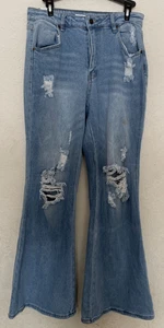 Almost Famous Women’s Size 9 Light Wash Distressed Flare Jeans - Picture 1 of 10