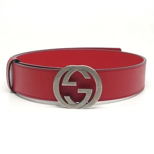 GUCCI BELT 546389 INTERLOCKING G LOGO BUCKLE RED LEATHER NEW sz 95 / 38 - Picture 1 of 11