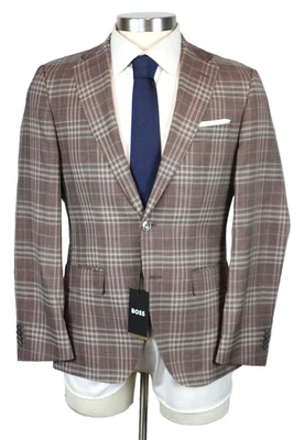 Hugo Boss Sport Coat 38 R Mens Rust Red Tan Plaid Slim Fit Virgin Wool Hutson - Image 1 of 4